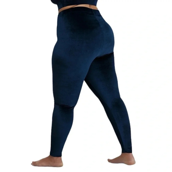 Fabletics Emma Velour Velvet Leggings Size 3X Blue High Waisted Full Length - Picture 3 of 8